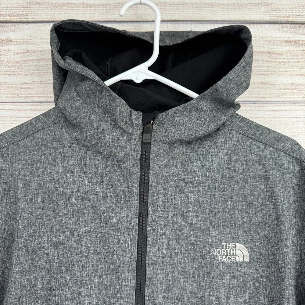 The North Face Full Zip Hoodie Mens Medium‎ Gray Black Softshell Fleece Jacket